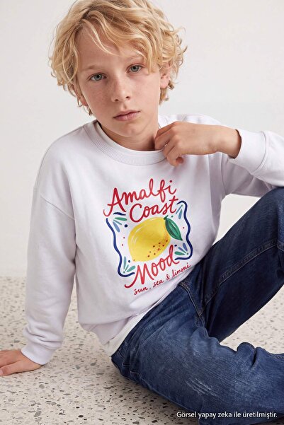 TRENDYOLKIDS White Girls' Printed Knitted Sweatshirt Tkdaw27Sw00080