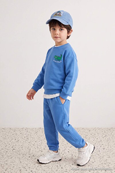 TRENDYOLKIDS Mavi Erkek Çocuk Baskılı Örme Alt - Üst Takım TKDAW27AU00055