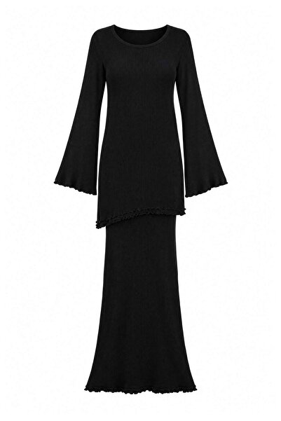 Trendyol Modest Black Regular Plain Knitwear Hijab Bottom - Top Set Tctaw27Us...