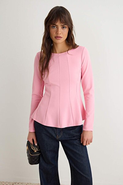 Trendyol Collection Pink Sober Collar Peplum/Waist Fitted Regular Length Knit...