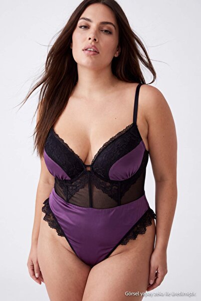Trendyol Curve Purple Lace Detailed Sponge Pad Fancy Plus Size Body Tbbaw27Cs...