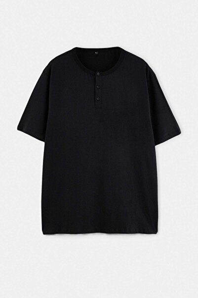 Trendyol Collection Big Size Black Regular/Comfortable Fit Buttoned Collar Kn...