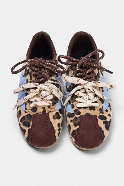 TRENDYOL SHOES Γυναικείο sneaker με διπλά κορδόνια και λεοπάρ σχέδιο TAKAW27S...