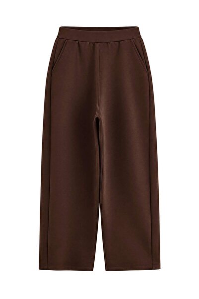 Trendyol Collection Brown Elastic Waist Straight Cut Knitted Sweatpants with ...