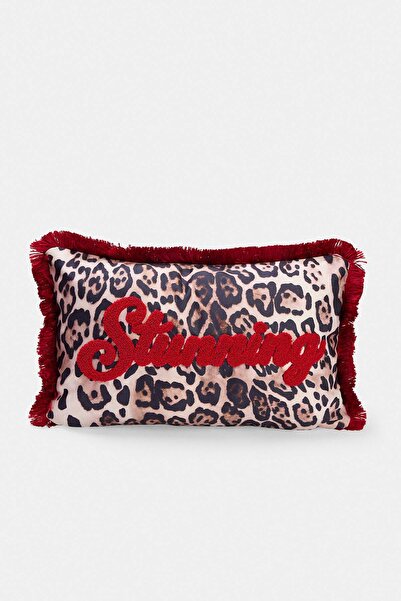 TRENDYOLMİLLA HOME Leopard Patterned Cushion Cover with Punch Design and Frin...