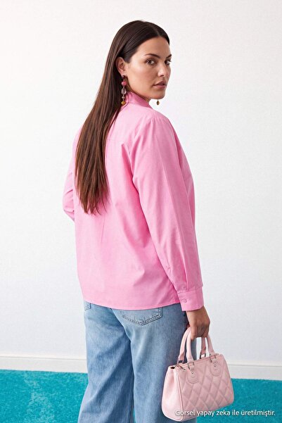 Trendyol Curve Pink High Collar Woven Oversized Shirt Tbbaw27Ax00028