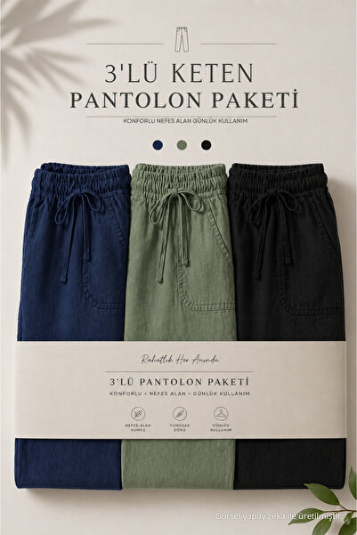 DAMGA JEANS 3 Adet Erkek Premium Yazlık Jogger Keten Pantolon