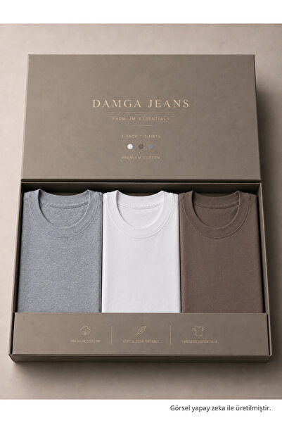 DAMGA JEANS 3 Men's 100% Cotton Trend Premium Basic T-Shirts