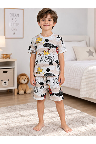 deve kids Boys Cotton Summer Thin Fabric Gray Color Lion Safari Patterned Sho...