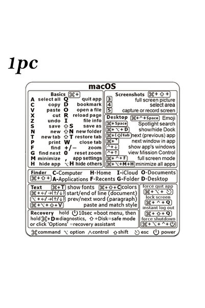 Choice3 1pc Mac OS Shortcuts Sticker | Keyboard Stickers for macOS | No-Resid...