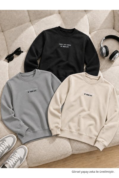DAMGA JEANS 3 Pieces Men's Comfortable Fit Premium Printed Sweatshirt