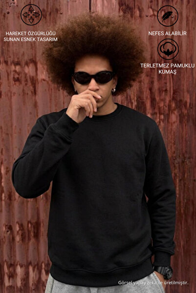 DAMGA JEANS Men's Cotton Anti-Pilling Loose Black Knit Sweater