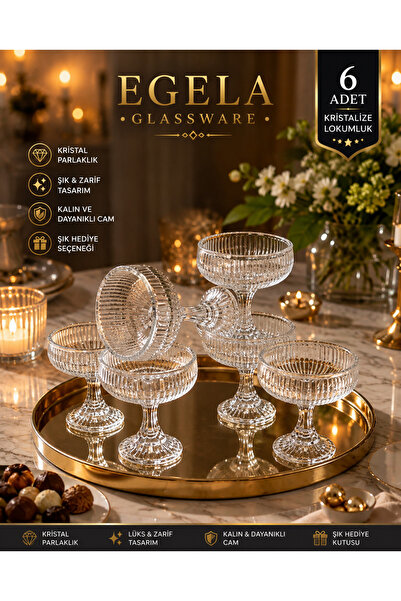 çukurova home 6 lı Kristalize Lokumluk- Mini Ayaklı Kahve Yanı Kasesi ( 100 ml )