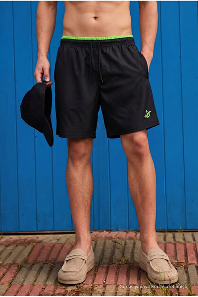 DAMGA JEANS Men's Comfort Fit Lightweight Quick-Dry Zipper Pocket Black Swim ...