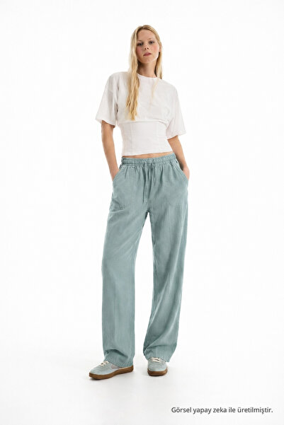 DAMGA JEANS Women's Casual Summer Trend Loose S.Green Linen Trousers