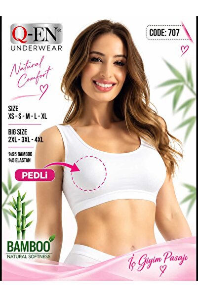 Q-EN Women's Bamboo Strap Large Size Padded Bustier / Sports Bra