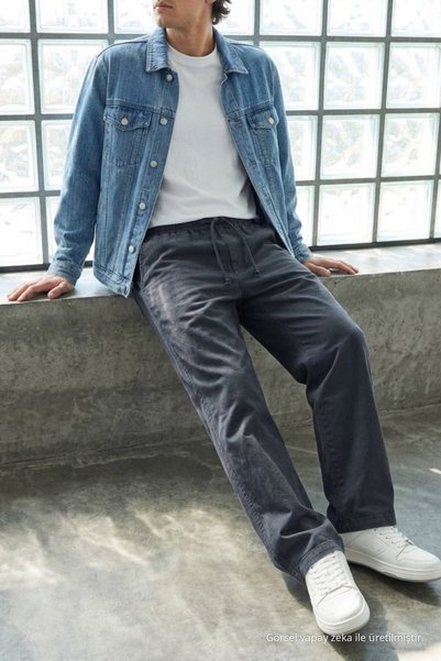 DAMGA JEANS Men's Casual Jogger Smoked Baggy Linen Trousers