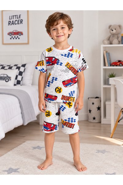 deve kids Boys' Cotton Summer Thin Fabric White Race Car Pattern Short Sleeve...