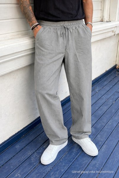 DAMGA JEANS Men's High Waist Elasticized Stone Linen Trousers