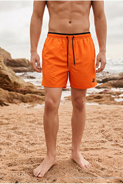 DAMGA JEANS Men's Trendy Summer Orange Swim Shorts with Elastic Waist