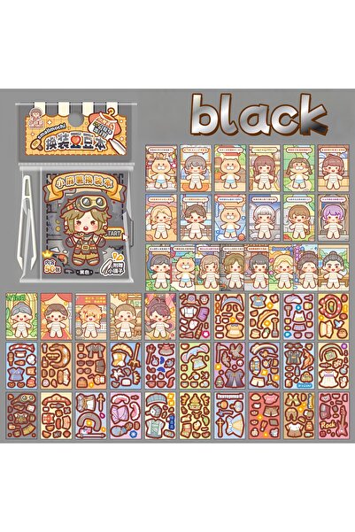 Choice7 Black 1 Mini Dress-Up Sticker Book, Small Bean-Sized Notebook, Easy t...