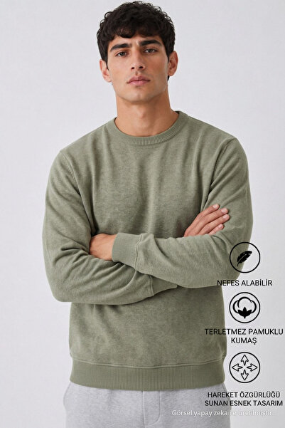DAMGA JEANS Men's Basic Long Loose Khaki Knit Sweater