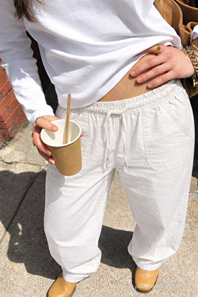 DAMGA JEANS Women's Relax Fit Summer Loose White Linen Trousers