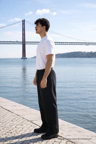 DAMGA JEANS Erkek Beli Lastikli Jogger Siyah Keten Pantolon