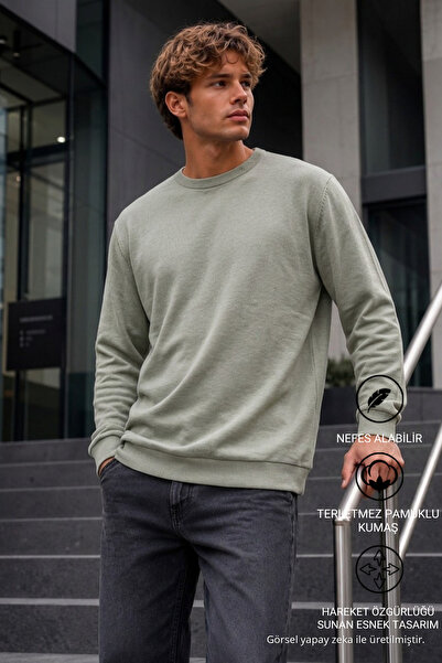 DAMGA JEANS Men's Long Sleeve Khaki Knitwear Winter Sweater