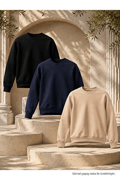 DAMGA JEANS 3 Adet Erkek 3 İplik Kalın Kışlık Premium Sweatshirt