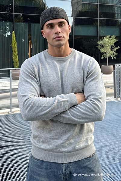 DAMGA JEANS Men's 95% Cotton Anti-Pilling Gray Knit Sweater