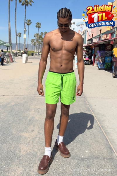 DAMGA JEANS Men's Lined Comfortable Zipper Pocket Green Swim Shorts
