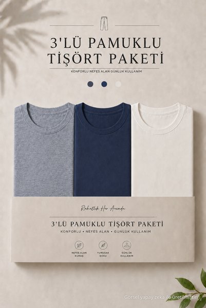 DAMGA JEANS 3 komada muške ležerne letnje široke osnovne majice kratkih rukava