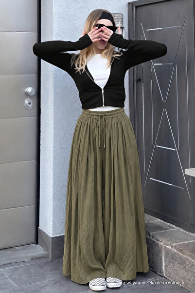 DAMGA JEANS Γυναικείο καλοκαιρινό παντελόνι παλάτσο με φαρδιά μπατζάκια σε πρ...