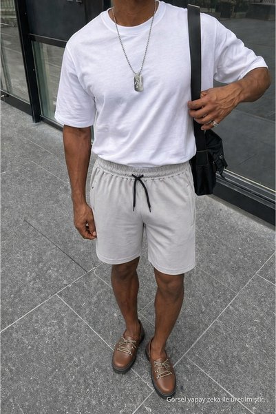 DAMGA JEANS Men's Premium Jogger Relax Fit Gray Short Combed Cotton Shorts
