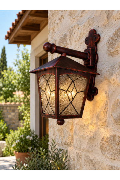 232LAMP YUVA Bakır Hareli Garden Lantern Bahçe Duvar Fener Veranda Kamelya Te...