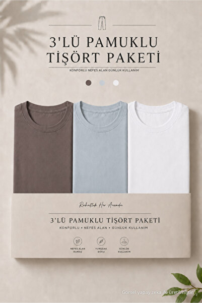 DAMGA JEANS 3 Adet Erkek Günlük Yazlık Bol Basic Kısa Kollu Tişört