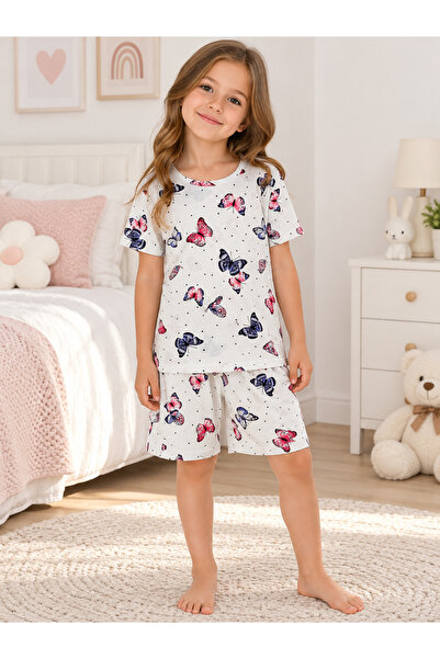 deve kids Girls' Cotton Summer Thin Fabric White Color Butterfly Pattern Shor...