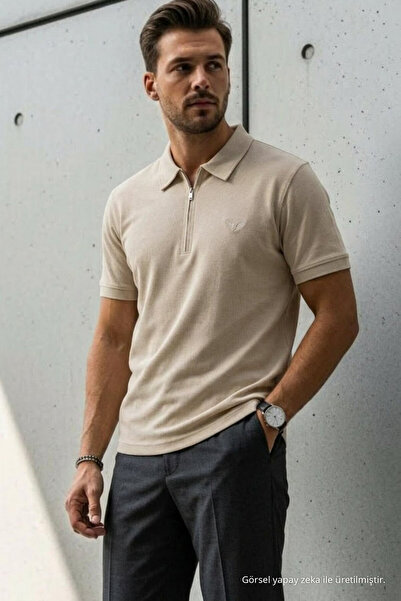 DAMGA JEANS Muška polo majica bež boje opuštenog kroja