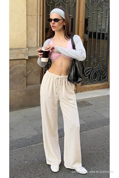 DAMGA JEANS Γυναικείο καλοκαιρινό λινό παντελόνι Jogger Ecru Ayrobin