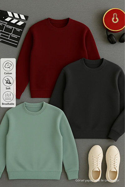 COMBİNE MİCHAİL Erkek Basic Uzun Kollu Salaş 3 Lü Sweatshirt