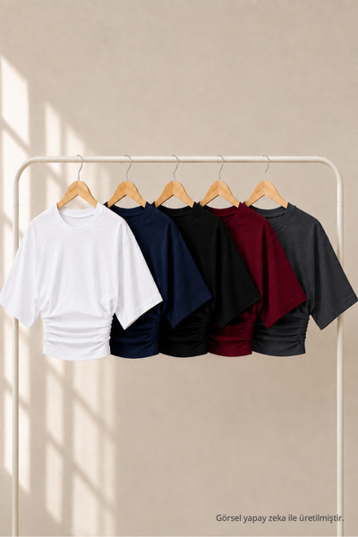 COMBİNE MİCHAİL Women's Crew Neck Basic 5-Piece Crop Blouse