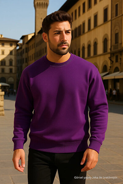 COMBİNE MİCHAİL Unisex Winter Lässiger Langer Lila Lockerer Pullover