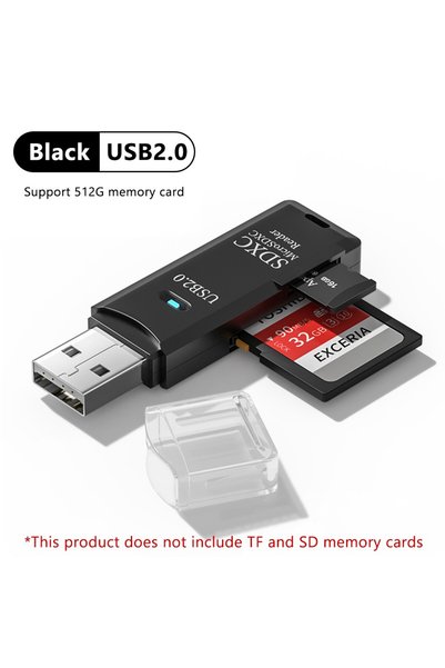 Choice قارئ بطاقات USB2.0 أسود 2 في 1 USB3.0/2.0، قارئ بطاقات ذاكرة SD وTF، ق...