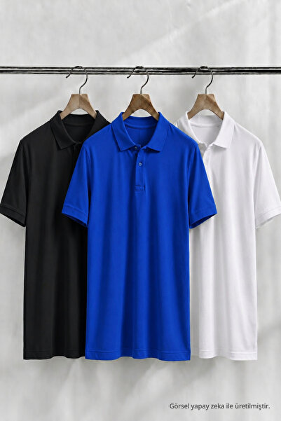 COMBİNE MİCHAİL Men's Trend Casual 3-Piece Polo Collar T-Shirt
