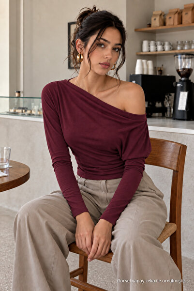COMBİNE MİCHAİL Burgundy Color Slim Fit Women's Basic Blouse