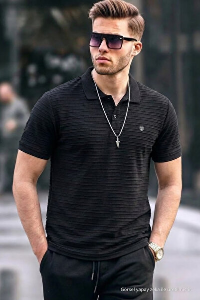 COMBİNE MİCHAİL Men's Basic Black Comfort Polo Neck T-Shirt