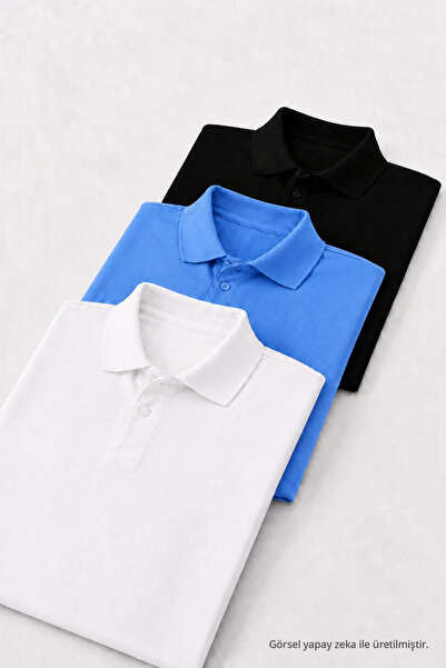 COMBİNE MİCHAİL Men's Cotton Casual 3-Piece Polo Collar T-Shirt