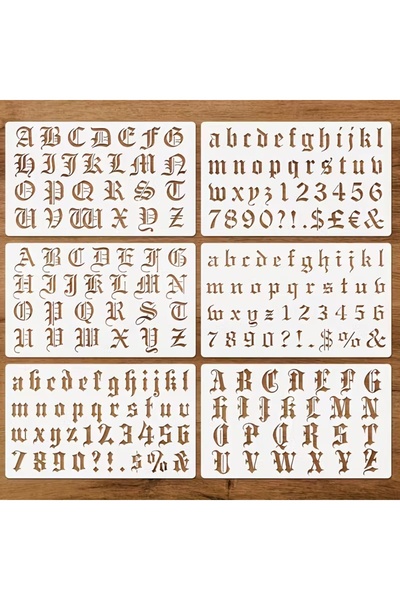 Choice WHITE Gothic Calligraphy Stencil, 6-Pack Reusable Old English Letter N...