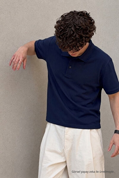 COMBİNE MİCHAİL Men's Classic Navy Blue Polo Collar T-Shirt